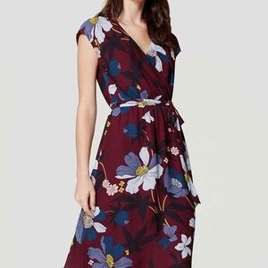 LOFT Burgundy Floral Wrap Dress